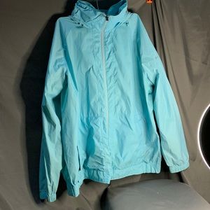 Columbia full zip hooded teal wind breaker jacket